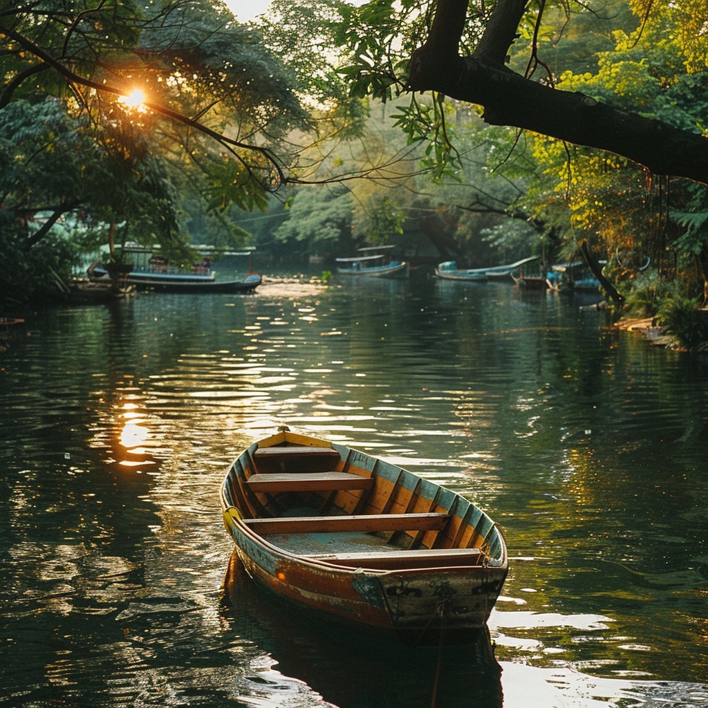 Free Serene Boat Scene Image - Rowboat, Lake, Sunset | Download at ...