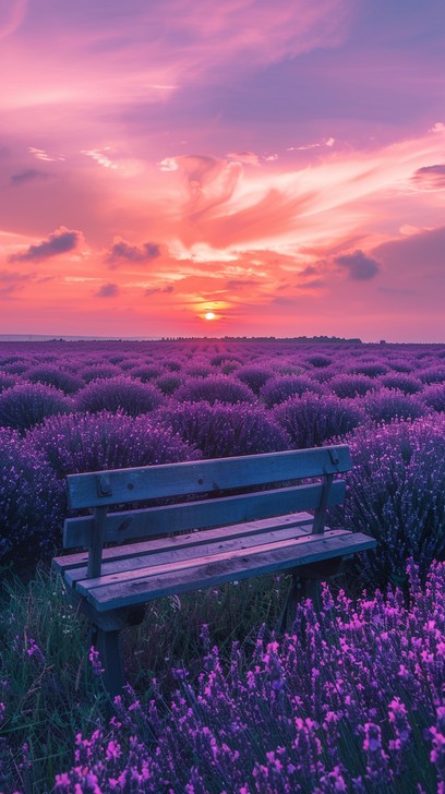 Free Lavender Field Sunset Image - Sunset, Lavender, Bench | Download ...