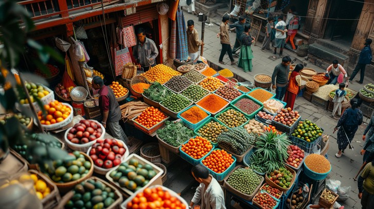 Market Setting Images Free Bustling Market Scene Image - Market, Fruits, Vegetables ...
