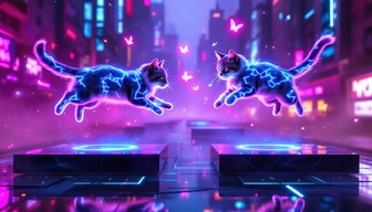 Free Neon Cats Playing Image - Cyberpunk, Neon, Cats | Download at ...