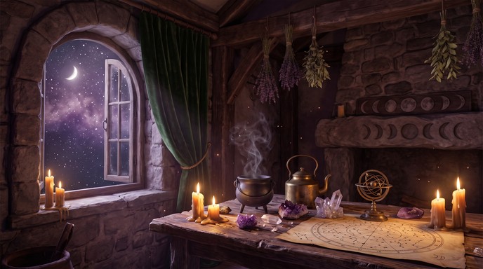 Download Starlit Witch Cottage Image - Witchy, Cottage, Cauldron ...