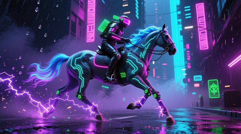 Free Cybernetic Horse Unleashed Image - Cyberpunk, Horse, Neon ...