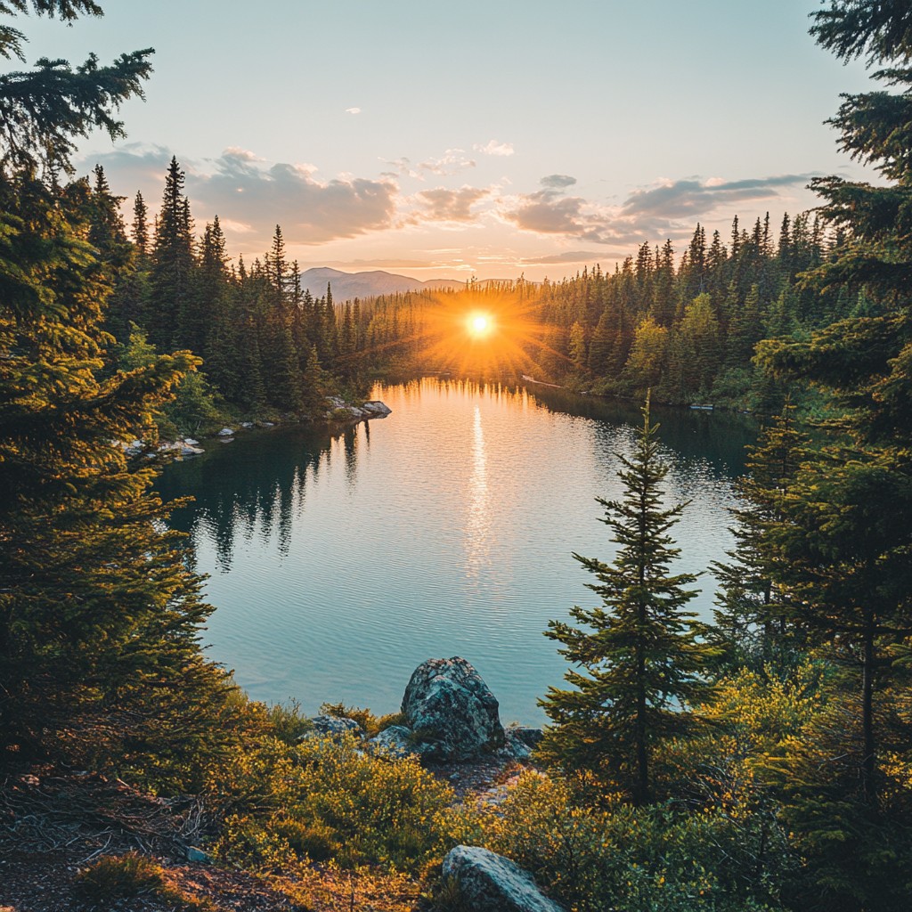 Free Sunset over lake Image - Sunset, Lake, Forest | Download at StockCake