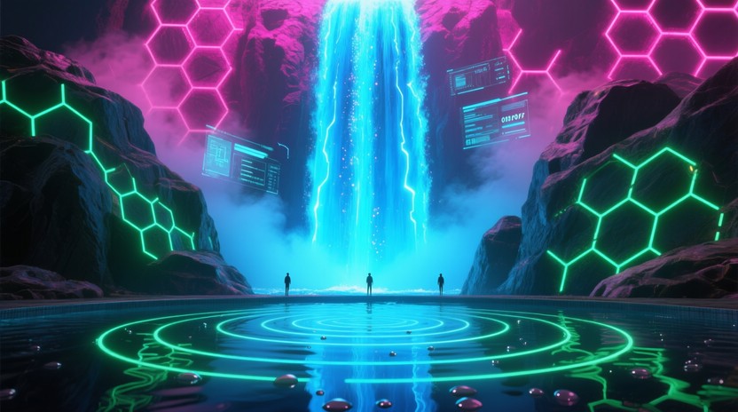 Free Neon Digital Waterfall Image - Waterfall, Cyberpunk, Neon ...