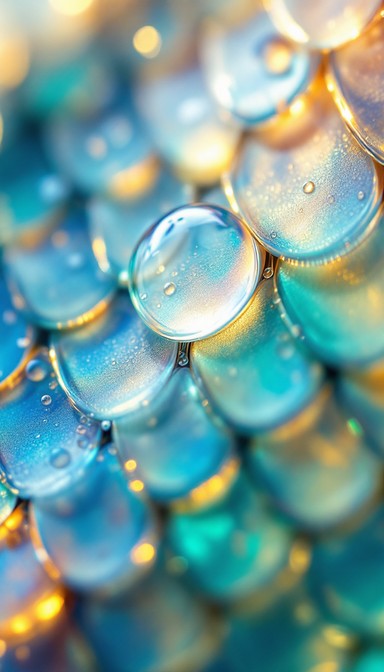 Glistening water droplets create a mesmerizing pattern of turquoise and ...