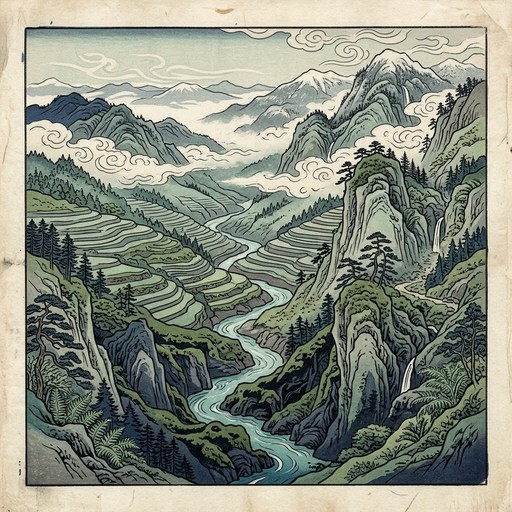 Ukiyo E Rocks Free Mountains Meet Mist Image - Ukiyo-e, Landscape, Mountains ...