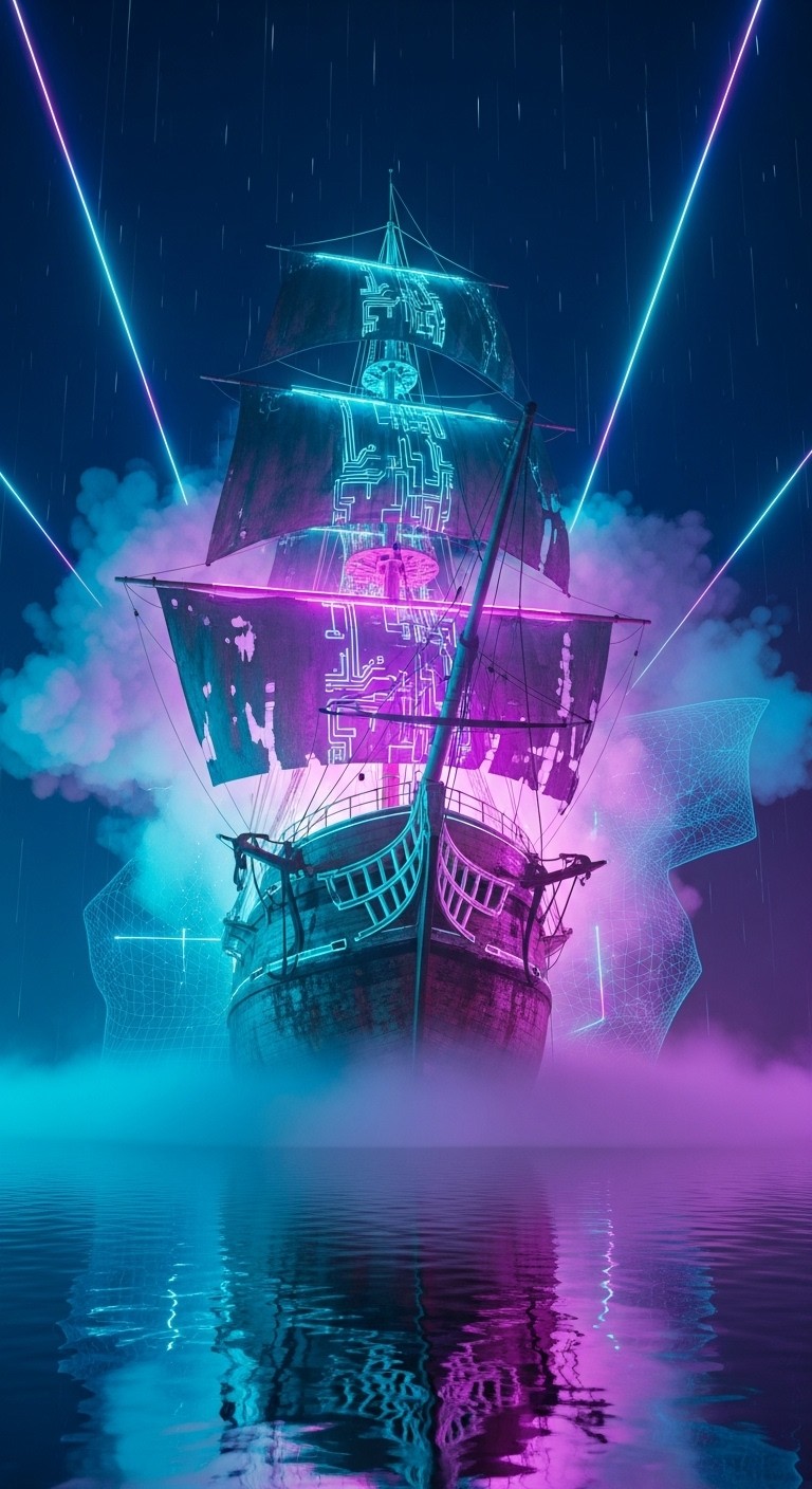 Free Neon Ghost Ship Photo - Ship, Cyberpunk, Neon | Download at StockCake