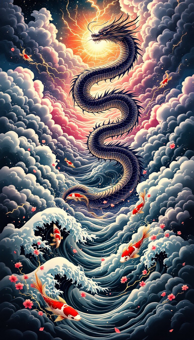 Free Celestial Dragon Rising Image - Dragon, Koi, Clouds | Download at ...