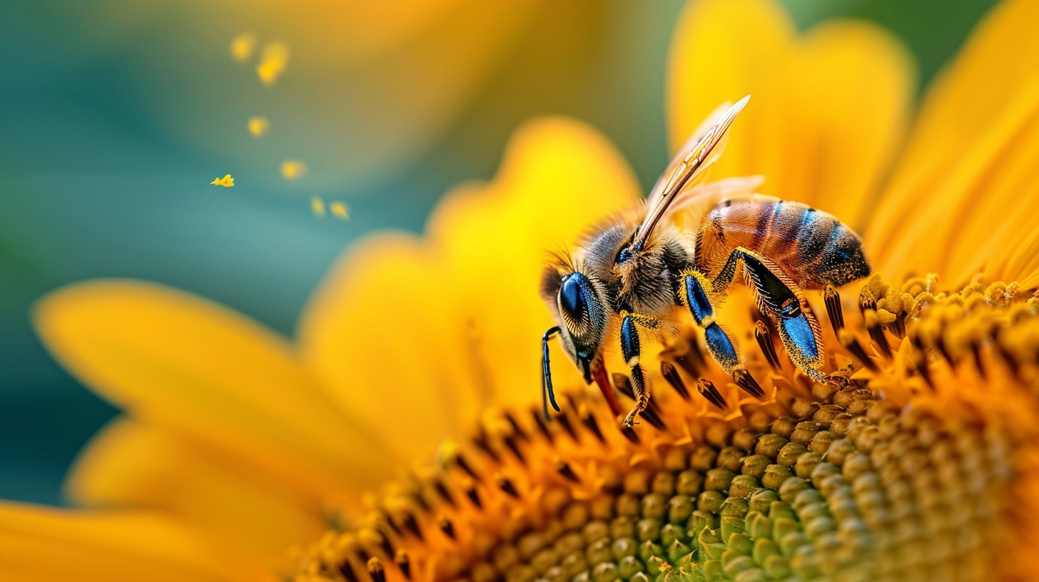 Free Bee Pollinating Sunflower Image - Bee, Sunflower, Pollination ...