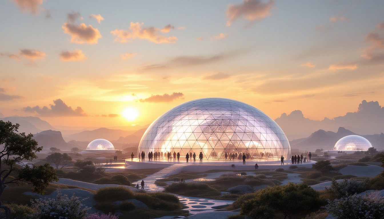 Geodesic Biohome Free Futuristic Biodome Sunset Image - Biodome, Futuristic, Sunset ...