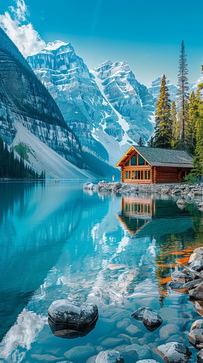 Free Serene Mountain Retreat Image - Mountains, Lake, Cabin | Download ...