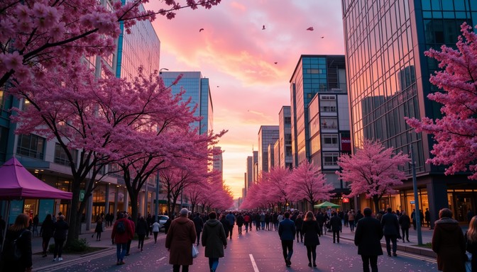 City In Spring Free Urban Spring Bloom Image - Cityscape, Skyscrapers, Cherry-blossoms ...