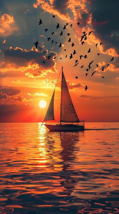 Set Sails Images Free Sunset Sailing Adventure Image - Sunset, Sailboat, Birds ...
