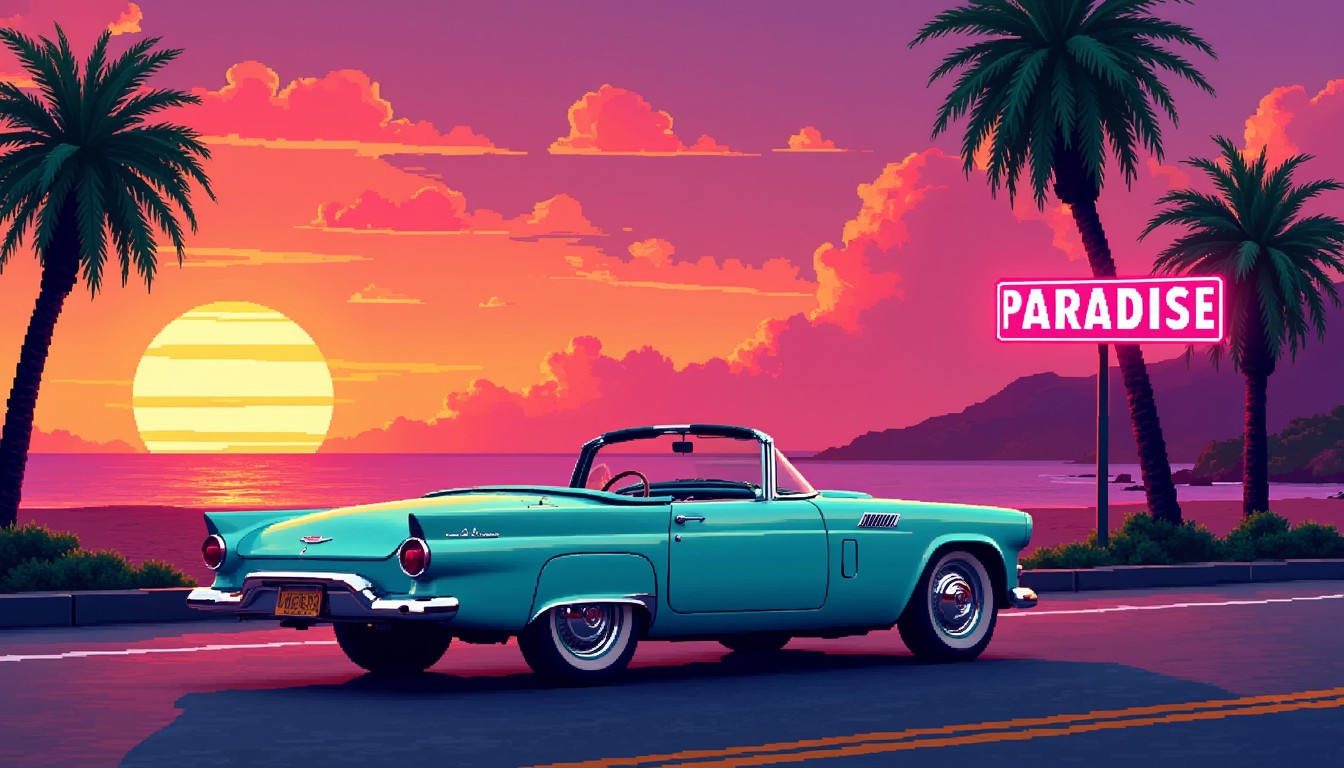 Free Retro Paradise Drive Image - Synthwave, Sunset, Convertible ...