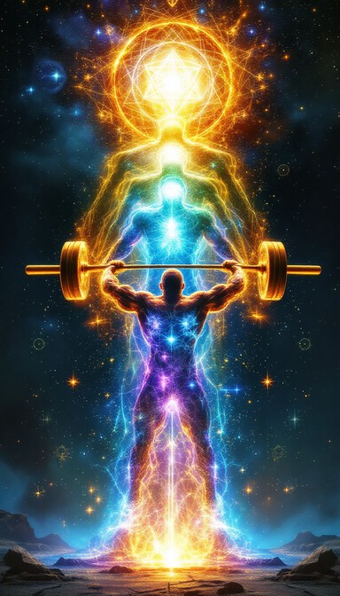 Transcending Floating Free Transcendent Cosmic Strength Image - Weightlifter, Cosmic ...