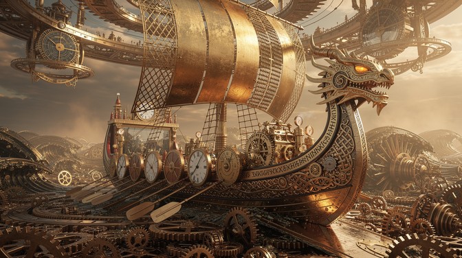 Free Clockwork Viking Ship Image - Steampunk, Viking, Longship ...