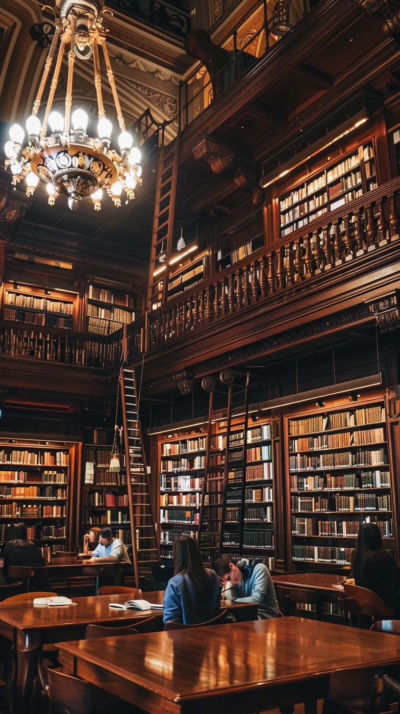 Free Elegant Library Interior Image - Library, Books, Chandelier ...