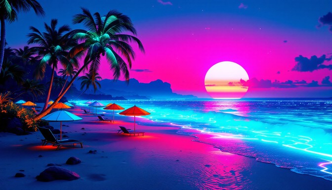 Free Neon Beach Paradise Image - Beach, Synthwave, Cyberpunk | Download ...
