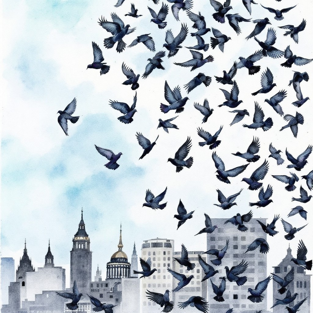 Visual Rbano Bird Free Urban Bird Dance Image - Pigeons, Murmuration, Watercolor ...