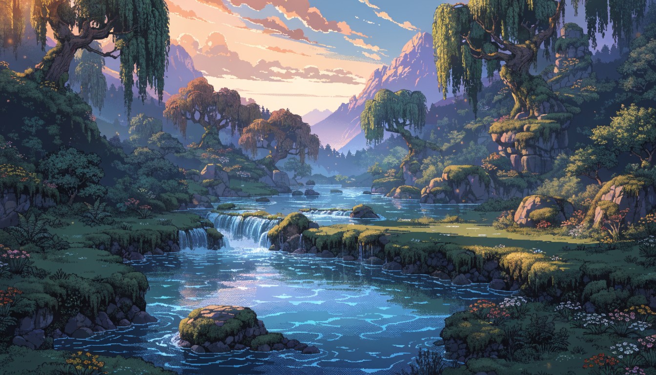 Free Pixel River Paradise Image - Pixel, River, Valley | Download at ...