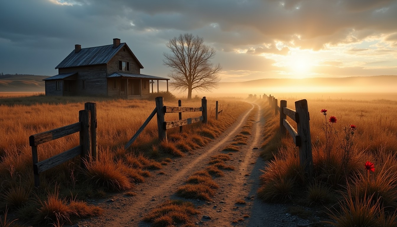 Free Golden Country Solitude Image - Sunset, Farmhouse, Countryside ...