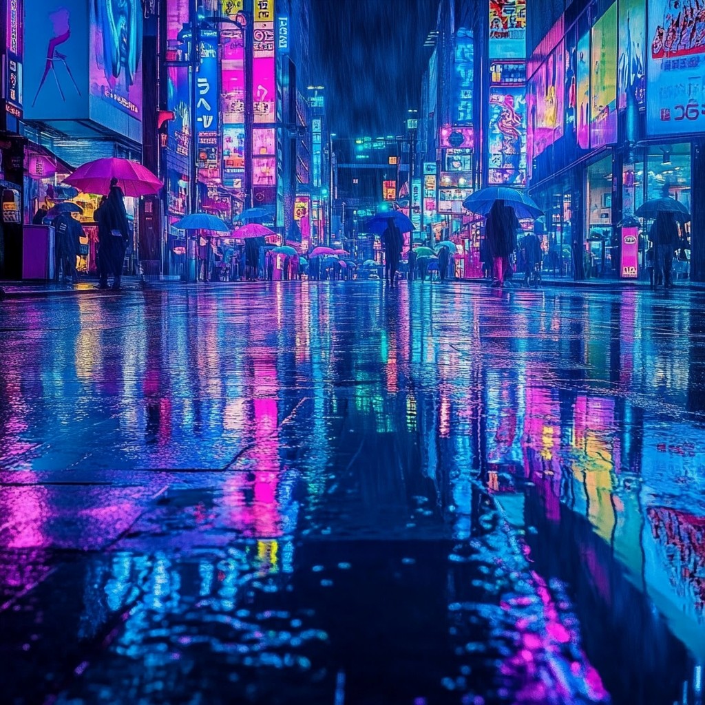Free Rainy neon street Image - Neon, Rain, Street | Download at StockCake