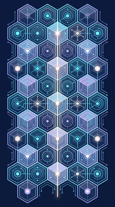 A tall vector illustration of linked hexagons and isometric cubes ...