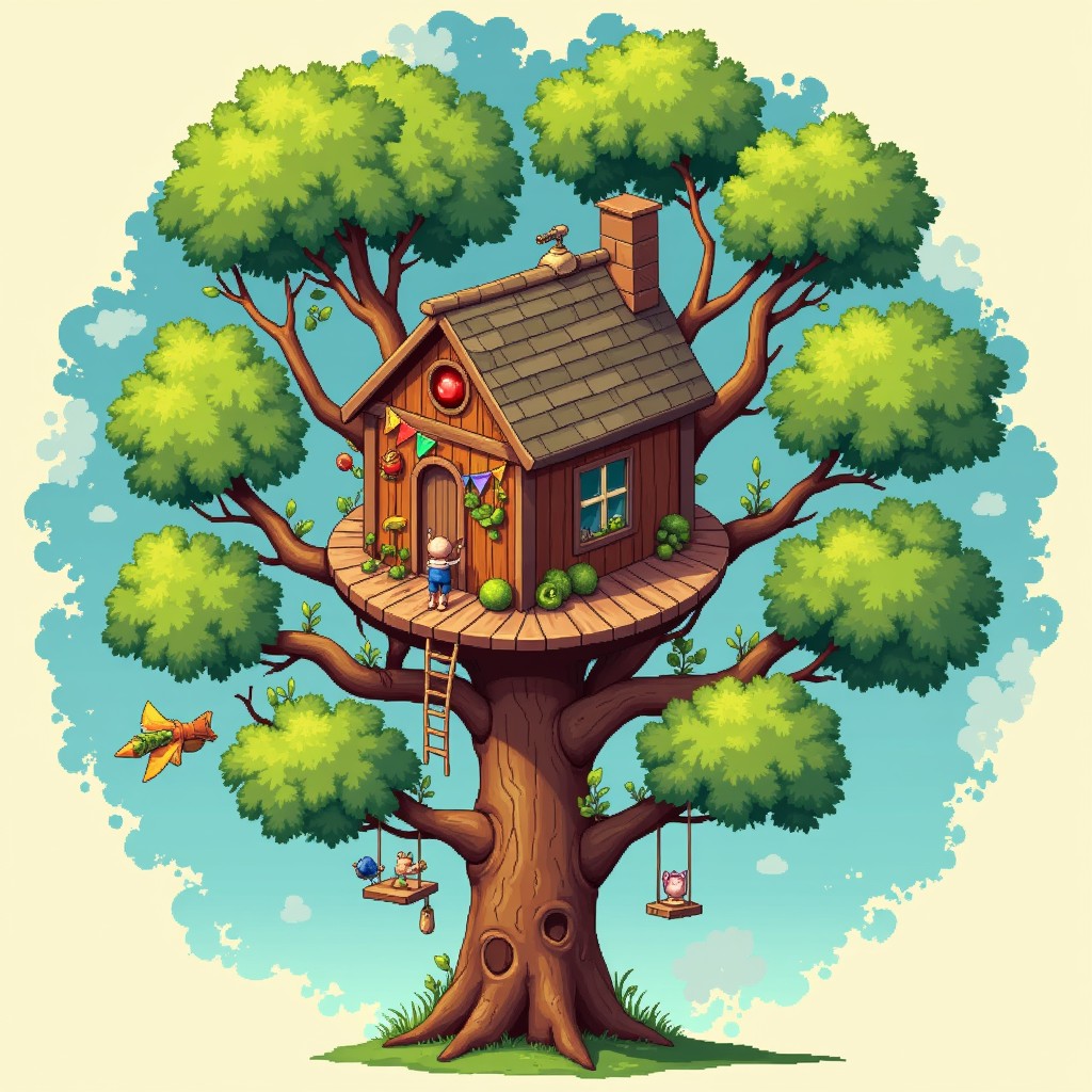 Free Magical Pixelated Treehouse Image - Treehouse, Whimsical, Pixelart ...