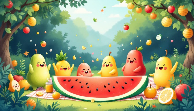 Free Happy Fruit Friends Image - Pears, Watermelon, Cartoon | Download ...