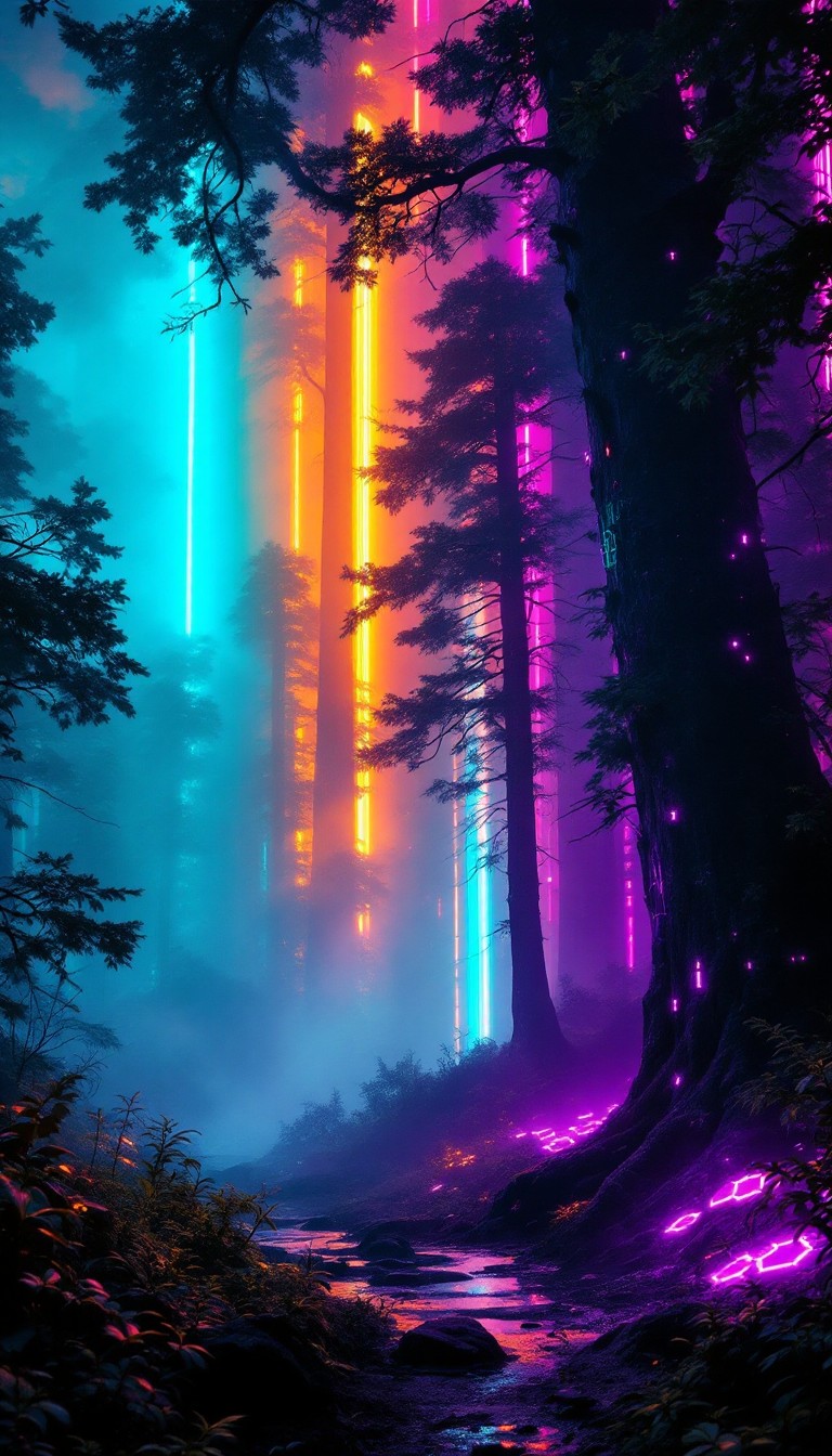 Free Neon Forest Dawn Image - Cyberpunk, Neon, Forest | Download at ...