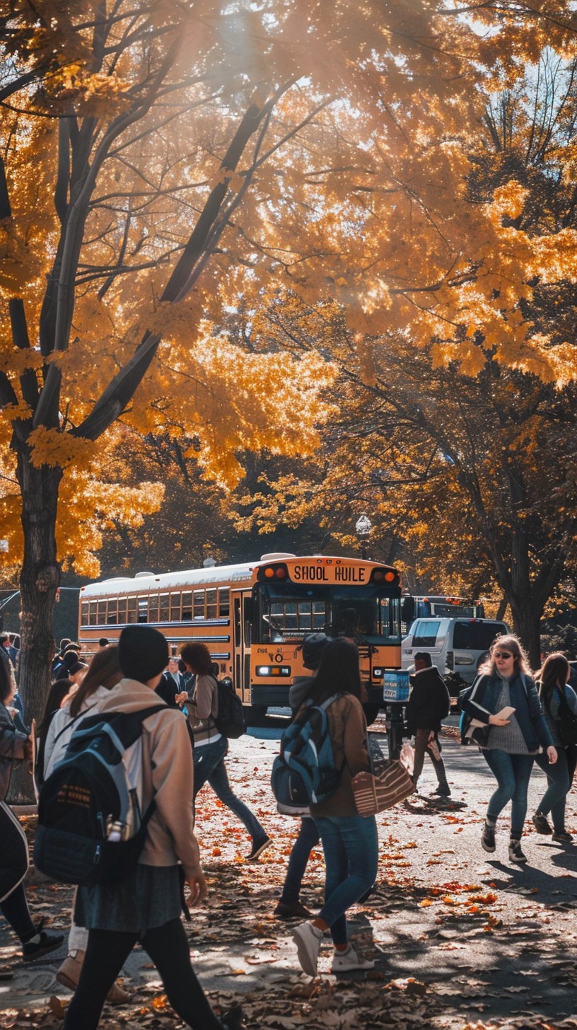 Fall Students Free Autumn School Commute Image - Autumn, Students, Schoolbus ...