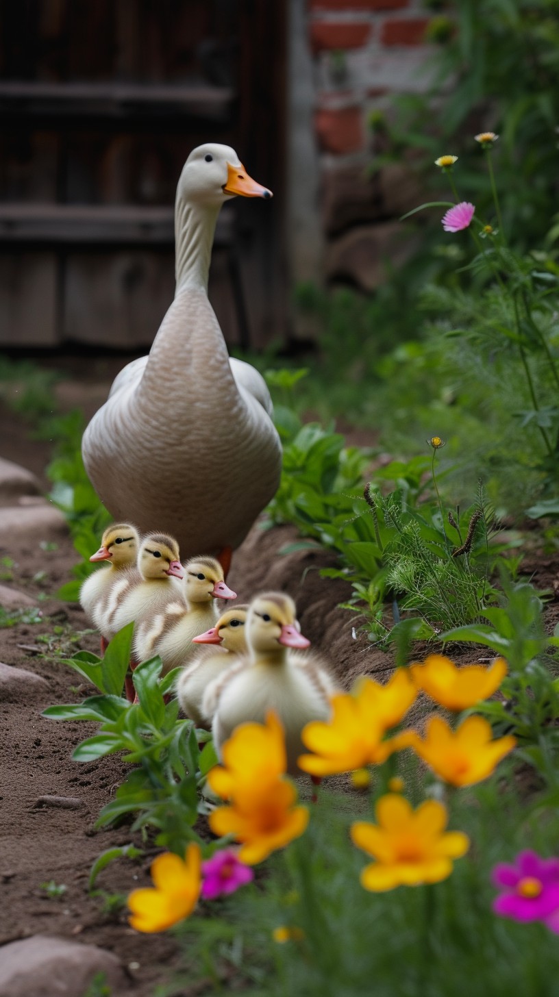 Free Goose Family Stroll Image - Goose, Flowers, Garden | Download at ...