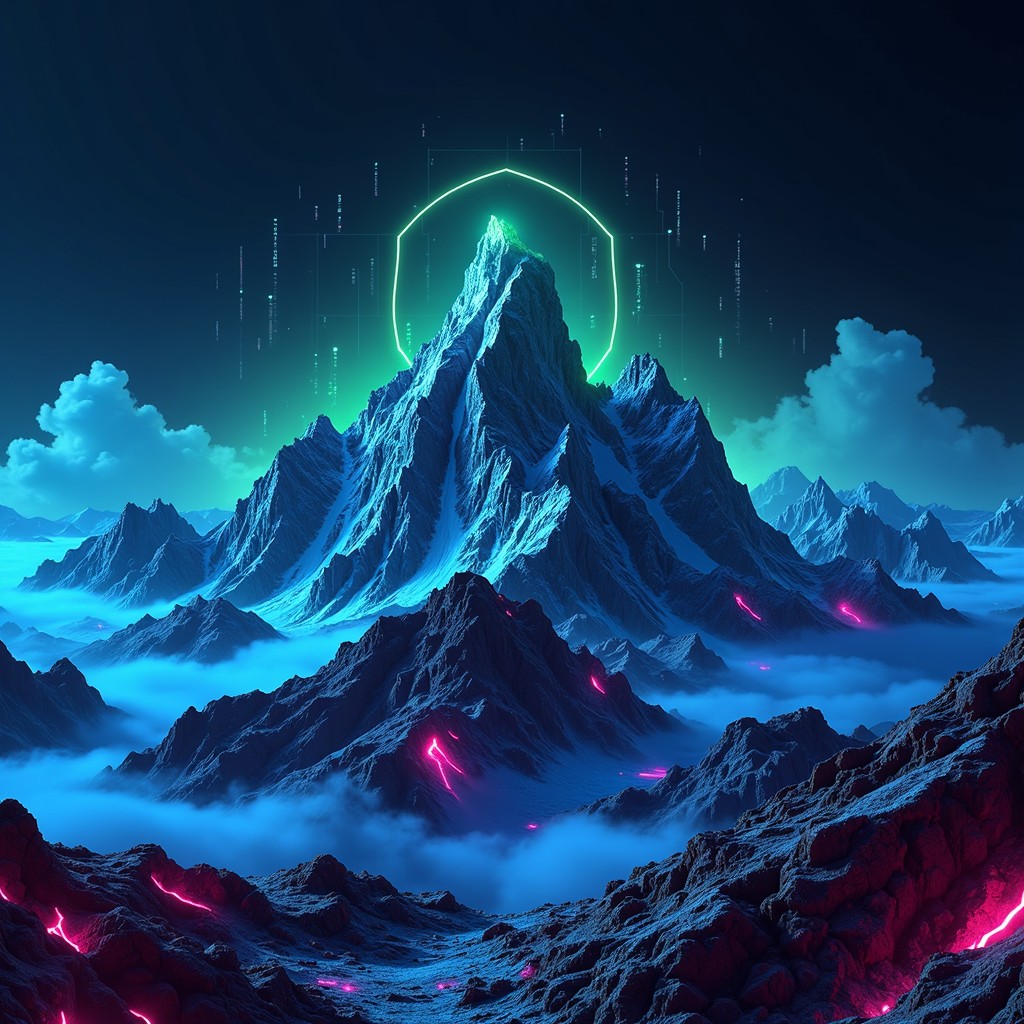 Mountains Computer Simulated Free Neon Mountain Simulation Image - Cyberpunk, Mountains, Neon ...