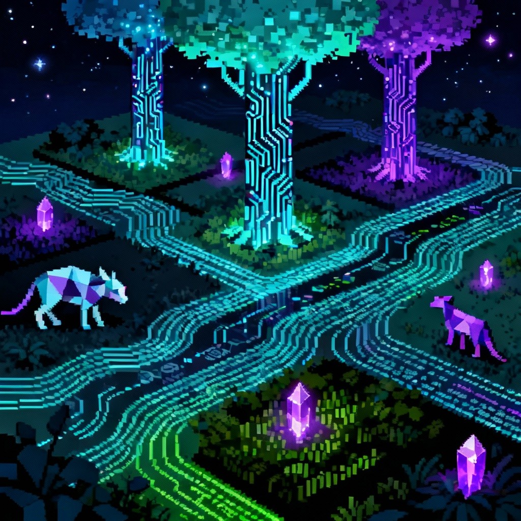 Free Digital Forest Glow Image - Pixel, Isometric, Cyberpunk | Download ...