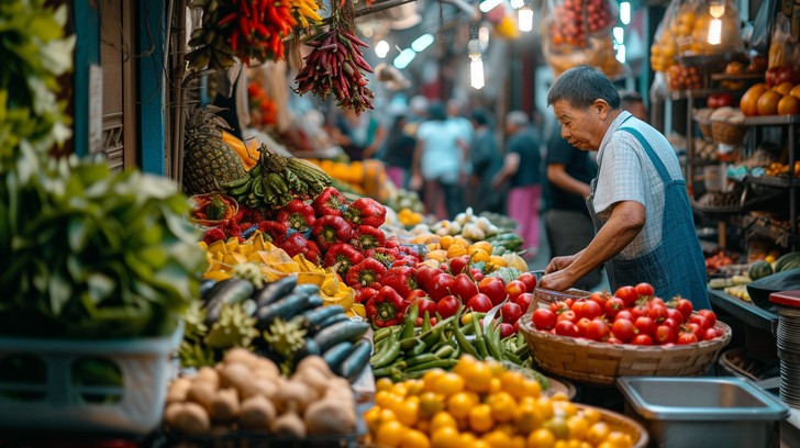 Market Setting Images Free Bustling Market Scene Image - Market, Vegetables, Fruits ...