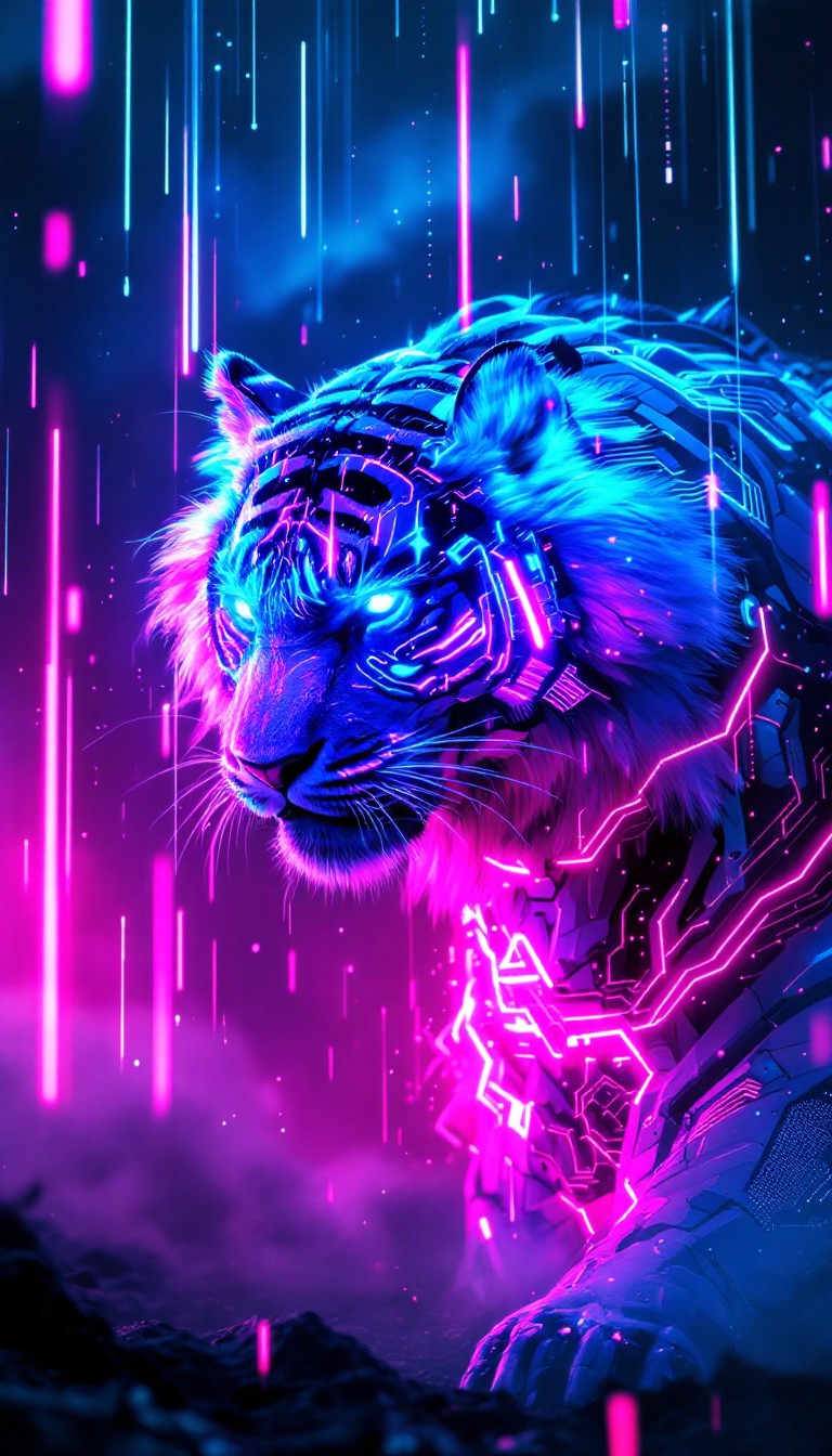 Download Digital Predator Emerges Image - Tiger, Cyberpunk, Neon ...