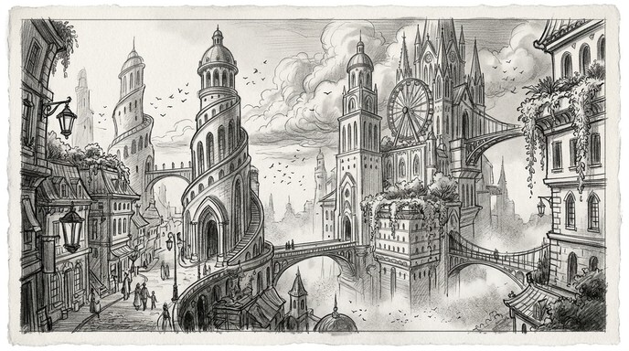 Free Dreamlike City Sketch Image - Pencil, Sketch, Cityscape | Download ...