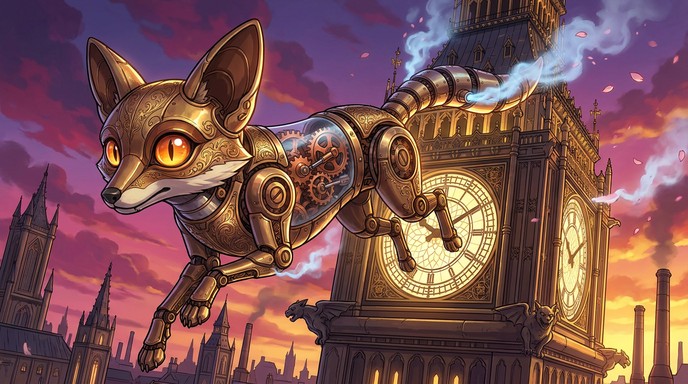 Free Clockwork Fox Leaps Image - Steampunk, Clockwork, Mechanical ...
