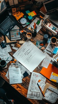 Free Cluttered workspace overhead Image - Workspace, Clutter, Desk ...