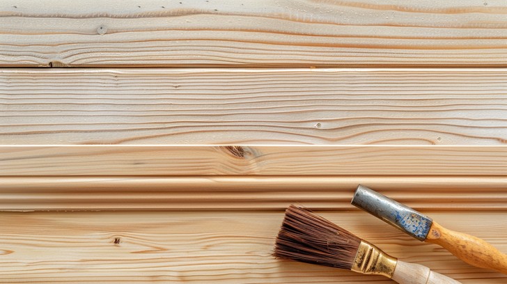 Free Woodworking Preparation Scene Image Wood Planks Paintbrushes