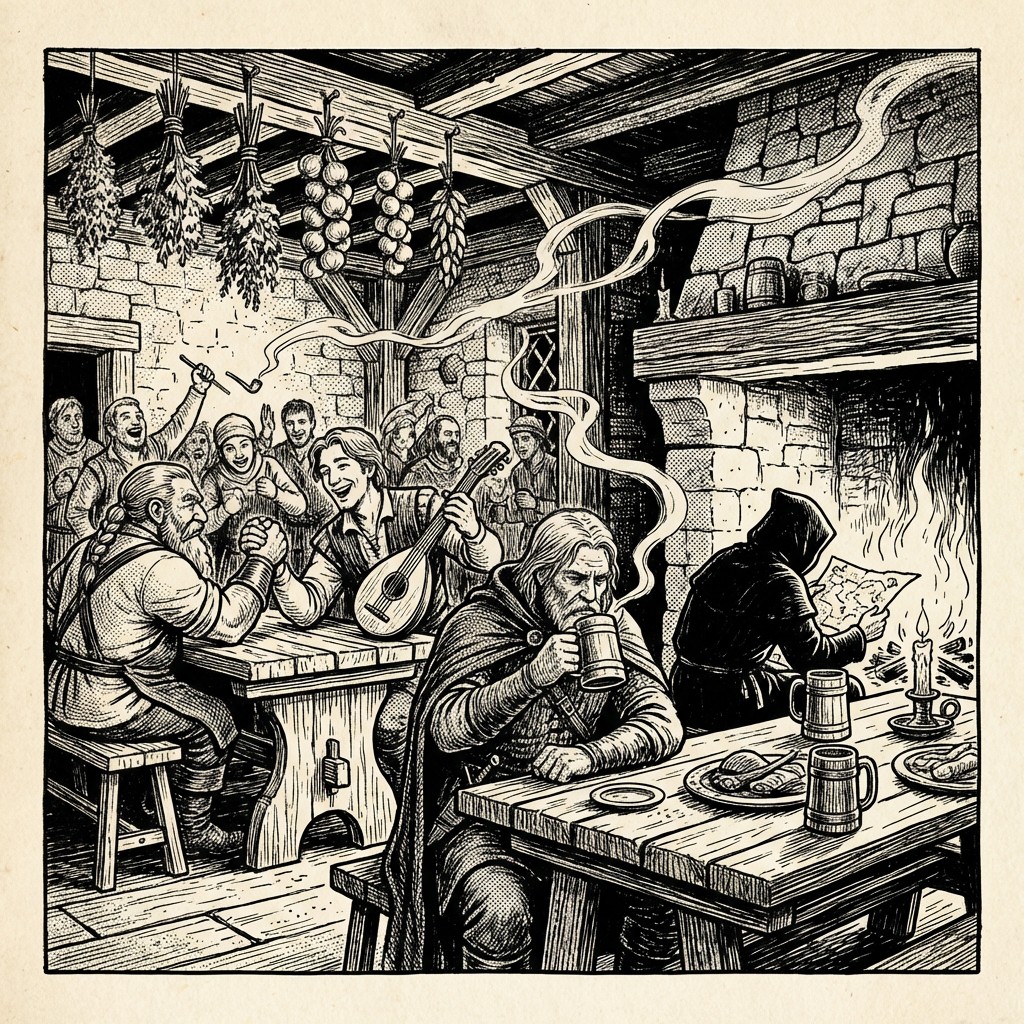 Free Medieval Tavern Scene Image - Illustration, Ink, Medieval ...