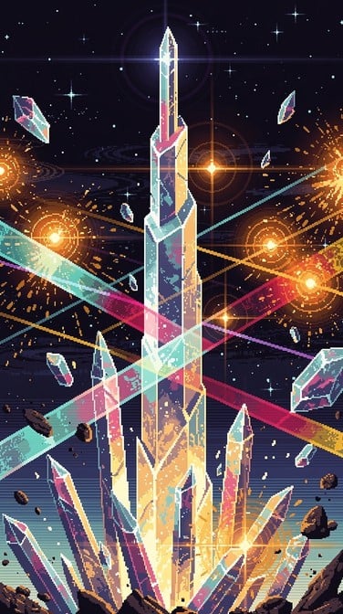 Free Prismatic Crystal Tower Image - Pixel, Art, Retro | Download at ...
