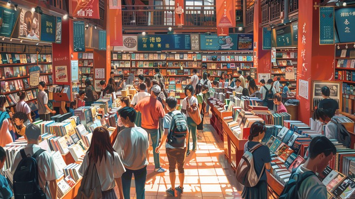 Free Bustling Bookstore Interior Image - Bookstore, Readers, Books ...