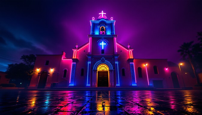 Free Neon Church Night Image - Church, Neon, Cyberpunk | Download at ...