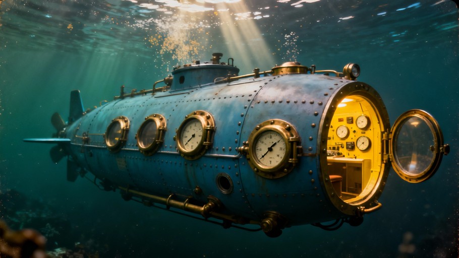 Free Vintage Submarine Exploration Image - Submarine, Submersible ...