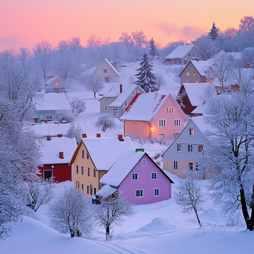 Free Snowy village sunset Image - Snow, Sunset, Village | Download at ...