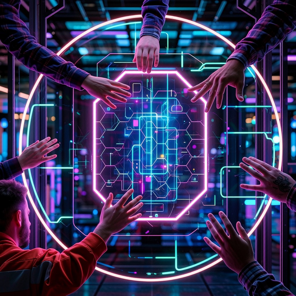 Free Neon Team Collaboration Image - Teamwork, Collaboration, Cyberpunk ...