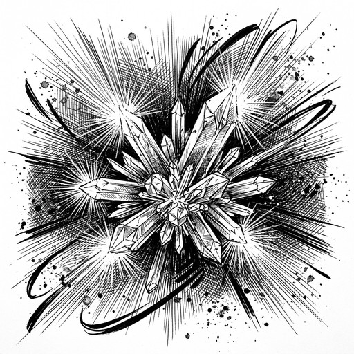 Bold black and white ink illustration featuring explosive starburst ...