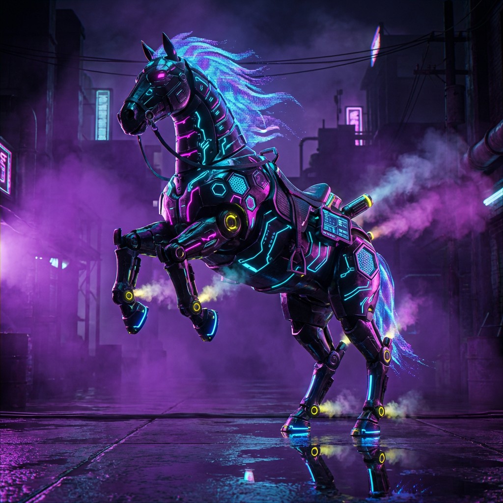Free Cyberpunk War Horse Image - Cyberpunk, Horse, Neon | Download at ...