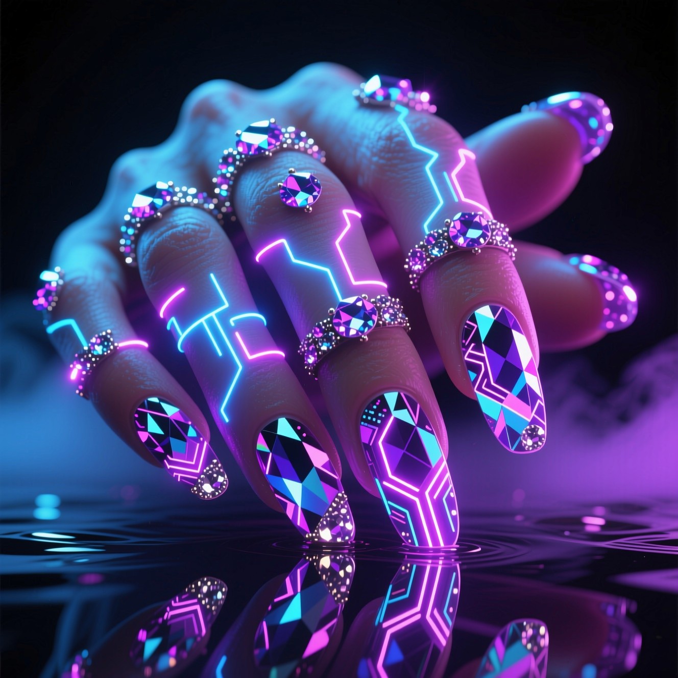 Free Cyberpunk Crystal Nails Image - Cyberpunk, Nails, Rhinestones ...